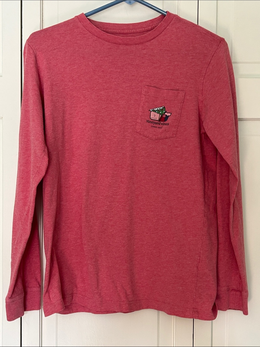Vineyard Vines Kids Long Sleeve Pocket Tee in Coral Red